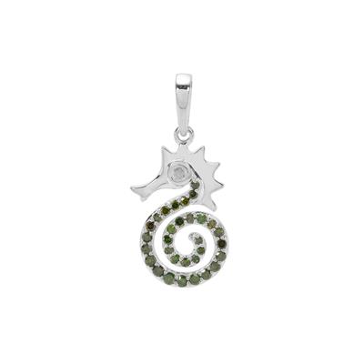 Green, White Diamond Seahorse Pendant in Sterling Silver 0.25ct