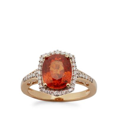 Mandarin Garnet Ring with Diamond in 18K Gold 4cts