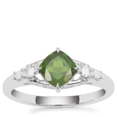 Chrome Diopside Ring with White Zircon in Sterling Silver 1.19cts