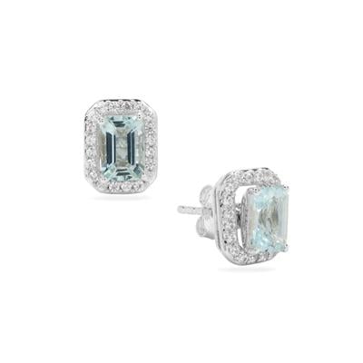 Aquamarine Earrings with White Zircon in Sterling Silver 1.30cts