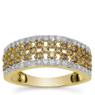 Natural Ombre and White Diamonds Ring in 9K Gold 1cts
