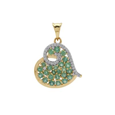 Indicolite Pendant with White Zircon in 9K Gold 1.70cts