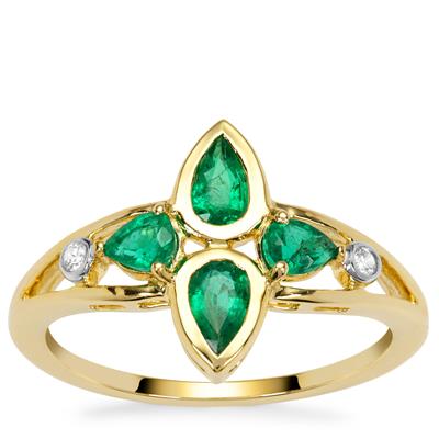 Zambian Emerald Ring with White Zircon in 9K Gold 0.70ct