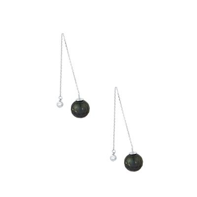 Faceted Tahitian Cultured Pearl & White Zircon Earrings in Sterling Silver 