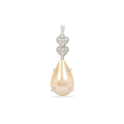 South Sea Mabe Cultured Pearl Pendant with White Zircon in Sterling Silver (14 to 21mm)