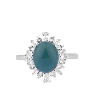 Type A Olmec Jadeite Ring with White Topaz in Sterling Silver 4.55cts