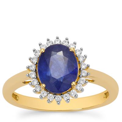 Thai Sapphire Ring with White Zircon in 9K Gold 2.80cts