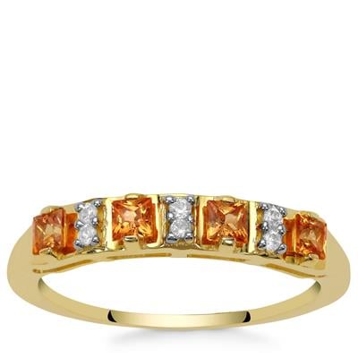 Orange Sapphire Ring with White Zircon in 9K Gold 0.55ct