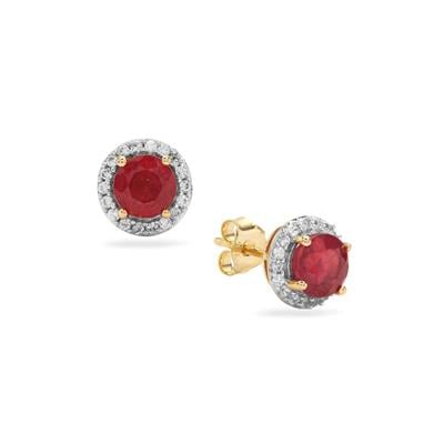 Bemainty Ruby Earrings with White Zircon in 9K Gold 1.85cts