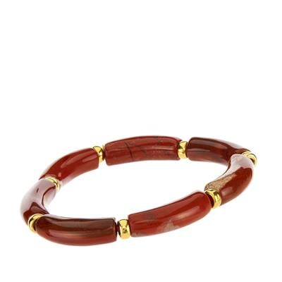 Red Jasper Stretchable Bracelet in Gold Tone Sterling Silver 95.50cts