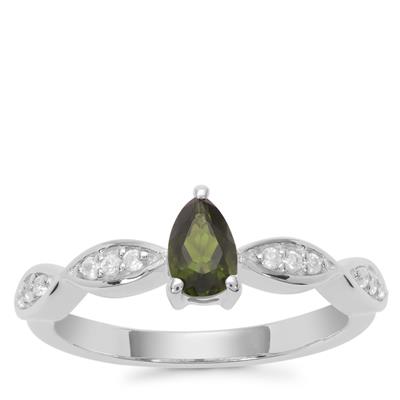 Chrome Diopside Ring with White Zircon in Sterling Silver 0.56ct