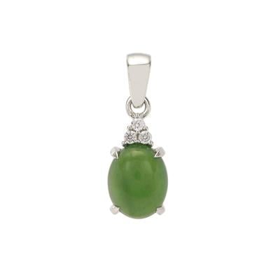 Green Serpentine Pendant with White Zircon in Sterling Silver 3.25cts