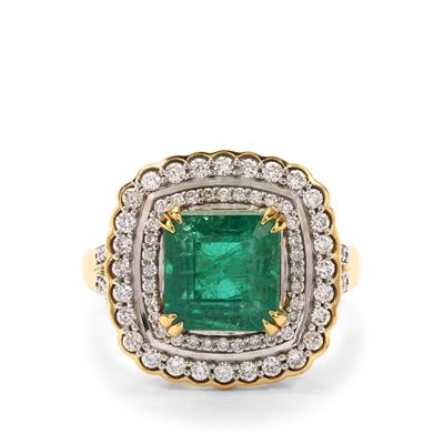 Zambian Emerald Ring with Diamonds in 18K Gold 4.65cts