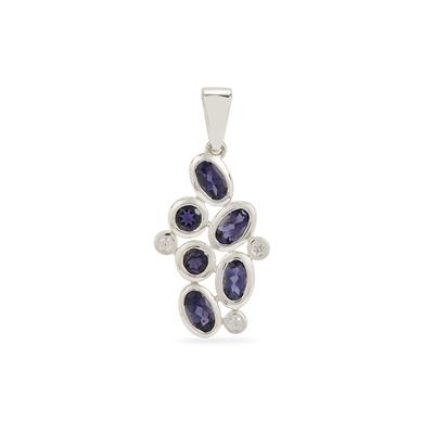 Bengal Iolite Pendant with White Zircon in Sterling Silver 1ct