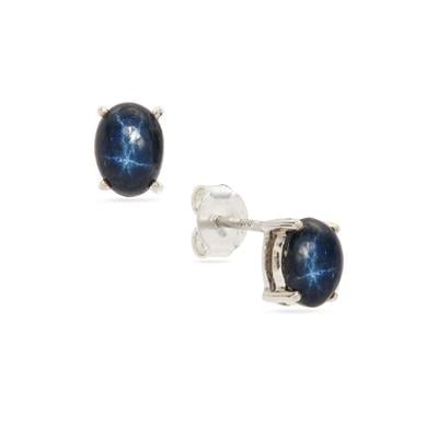 Blue Star Sapphire Earrings in Sterling Silver 2.75cts