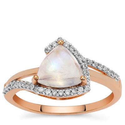 Natural Moonstone Ring with White Zircon in 9K Rose Gold 1.95cts