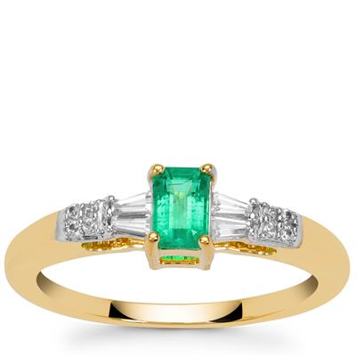Panjshir Emerald Ring with White Zircon in 9K Gold 0.60ct