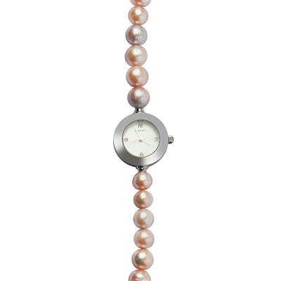 Naturally Orchid Freshwater Cultured Pearl Stainless Steel Watch (8.5mm)