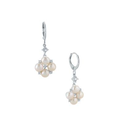 Freshwater Cultured Pearl Earrings with White Topaz in Sterling Silver (5.50 mm)