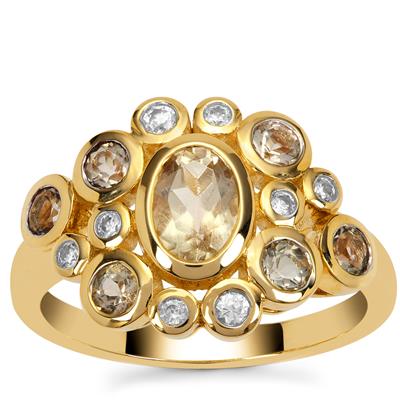 Oregon Sunstone Ring with White Zircon in 9K Gold 1.60cts