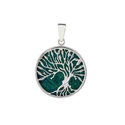 Chrysocolla Tree of Life Pendant in Sterling Silver 17cts