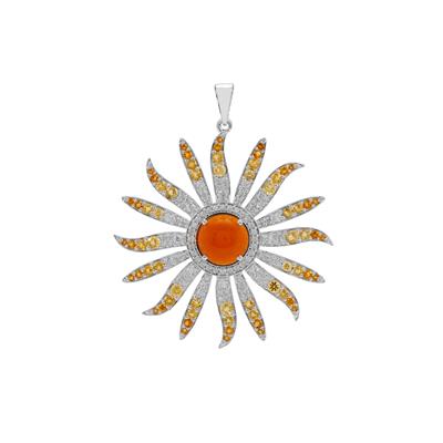 American Fire Opal Pendant with Multi Gemstone in Sterling Silver 7cts
