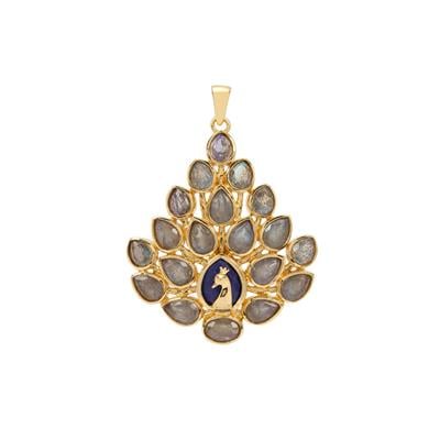 Sar-i-Sang Lapis Lazuli Pendant with Pink Flash Labradorite in Gold Plated Sterling Silver 9.45cts