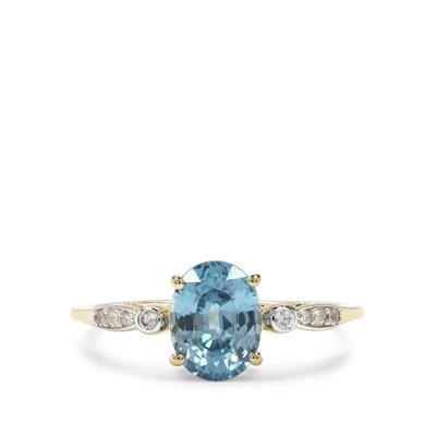 Blue Zircon Ring with Zircon in 9K Gold 2.20cts 