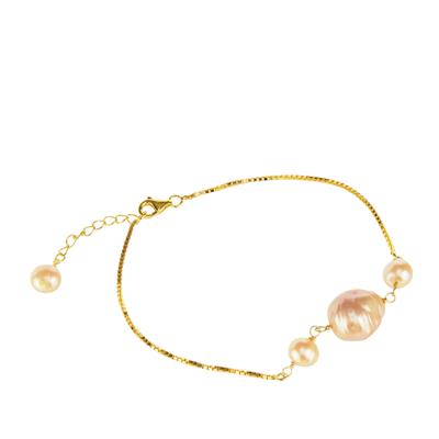 Baroque Papaya Pearl Bracelet with Naturally Papaya Cultured Pearl in Gold Tone Sterling Silver