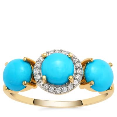Sleeping Beauty Turquoise Ring with White Zircon in 9K Gold 2.55cts