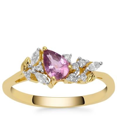 Purple Sapphire Ring with White Zircon in 9K Gold 0.65cts