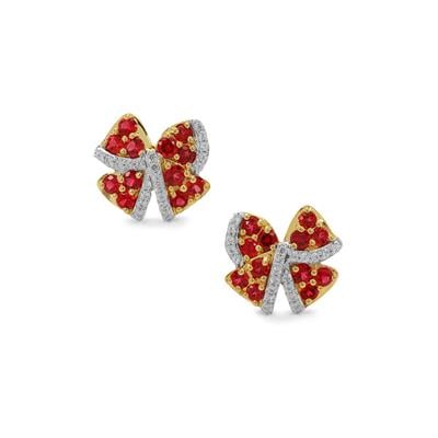 Burmese Jedi Red Spinel Earrings with White Zircon in Gold Plated Sterling Silver 2.45cts