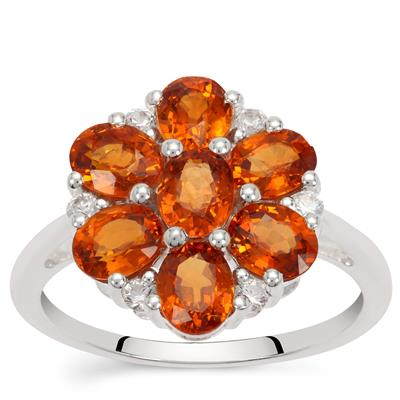 Mandarin Garnet Ring with White Zircon in Sterling Silver 3.40cts