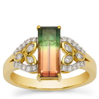 Watermelon Tourmaline Ring with Diamond in 18K Gold 2.16cts
