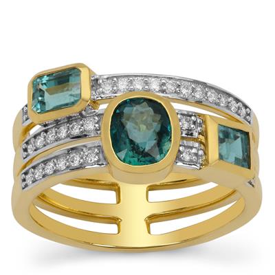 Grandidierite Ring with Diamond in 18K Gold 1.60cts