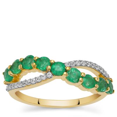 Zambian Emerald Ring with White Zircon in 9K Gold 1cts