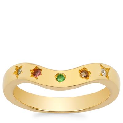 Green Sapphire Ring with Multi Gemstone in Gold Plated Sterling Silver 0.09cts
