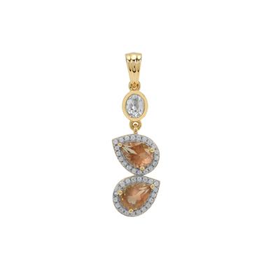 Oregon Sunstone Pendant with White Zircon in 9K Gold 2cts