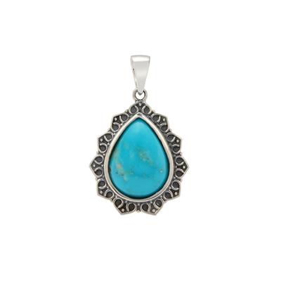 Armenian Turquoise Oxidized Pendant in Sterling Silver 7.40cts 