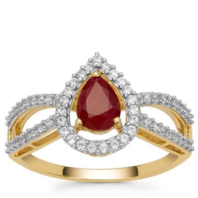 Longido Ruby Ring with White Zircon in 9K Gold 1.25cts