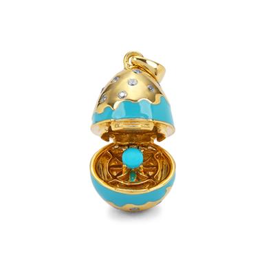 Sleeping Beauty Turquoise Locket with White Zircon in Gold Plated Sterling Silver 0.45cts