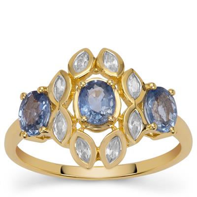 Ceylon Blue Sapphire Ring with White Zircon in 9K Gold 1.65cts
