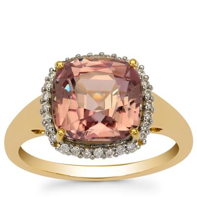 Pink Diaspore Ring with Diamond in 18K Gold 4.96cts