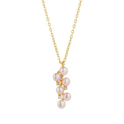 Kaori Cultured Pearl Necklace with White Topaz in Gold Tone Sterling Silver (4.50mm)