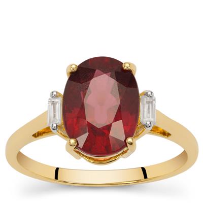 Malawi Garnet Ring with White Zircon in 9K Gold 3.95cts