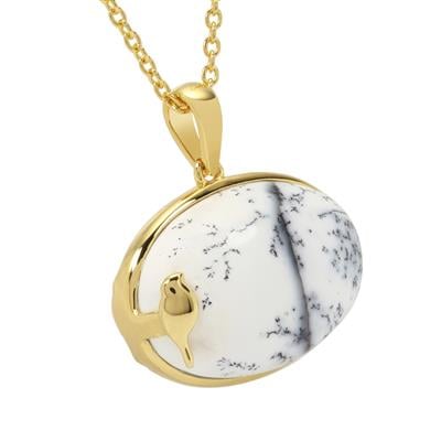 Dendrite Agate Pendant Necklace in Gold Plated Sterling Silver 18.50cts