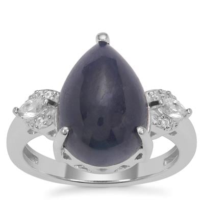 Bharat Sapphire Ring with White Zircon in Sterling Silver 10cts