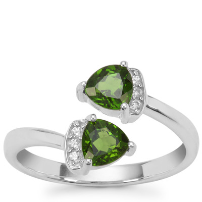 Chrome Diopside Ring with White Zircon in Sterling Silver 1.09cts
