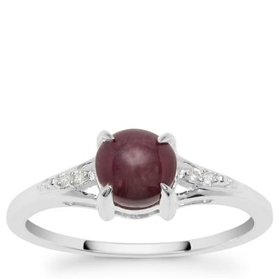 Star Ruby Ring with White Zircon in Sterling Silver 1.80cts