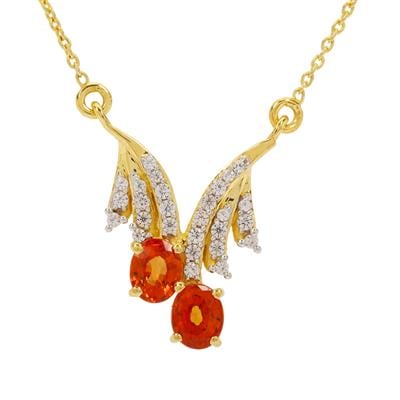 Ceylon Padparadscha Sapphire Necklace with White Zircon in 9K Gold 1.50cts